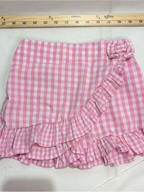 Rare Editions Pink Gingham Ruffle Wrap Skirt
